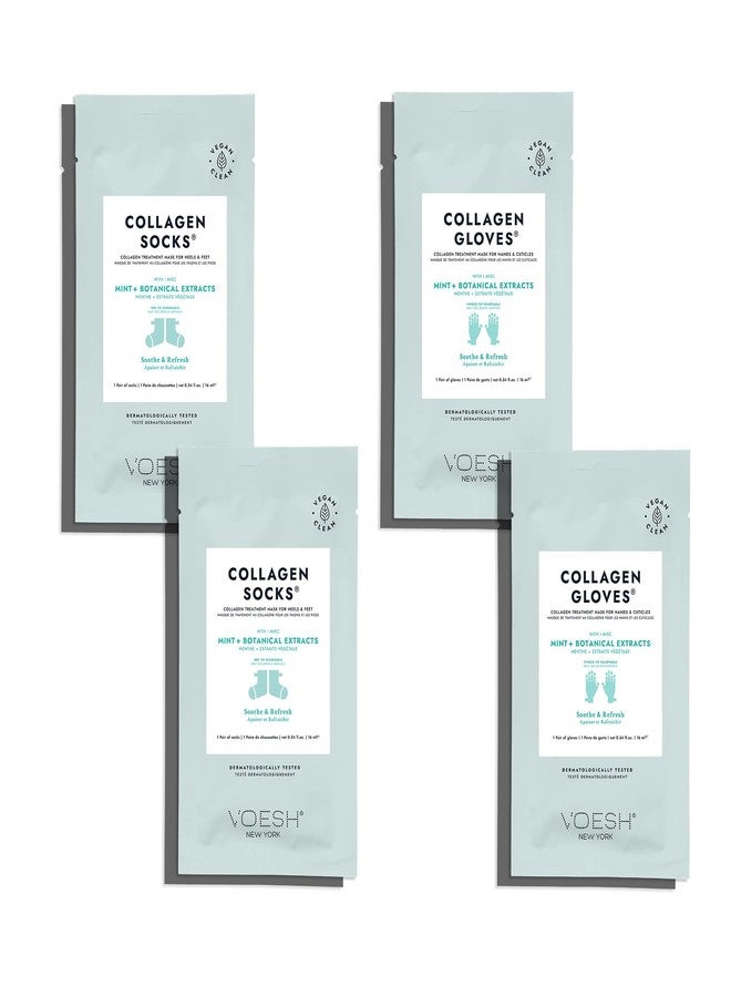 Voesh Collagen Gloves and Socks- Peppermint Oil, Collagen Infused, 4 Pack, 2 Pack of Gloves, 2 Pack of Socks, at Home Spa, Body Care, Nourishing, K-Beauty Korean Skincare - Image 1